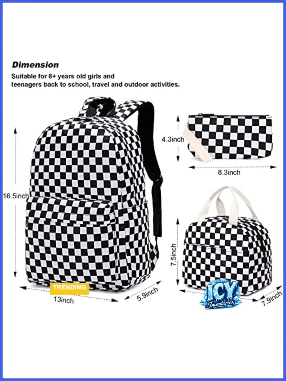 Girls Backpack Set with Lunch Bag & Pencil Case, Teens School Bookbag,